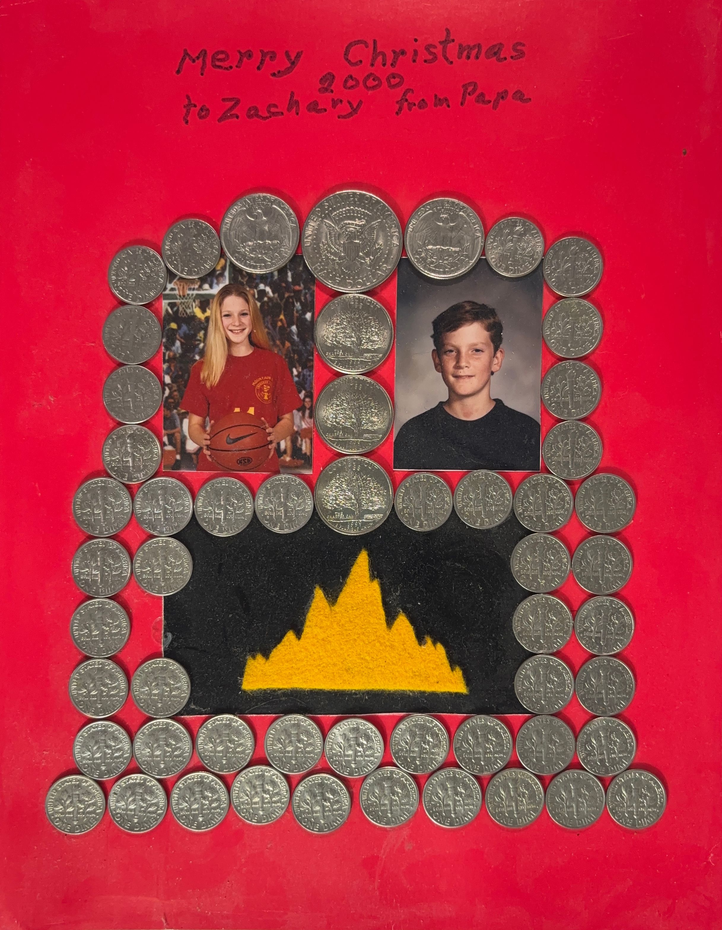 A fireplace made of US Coins