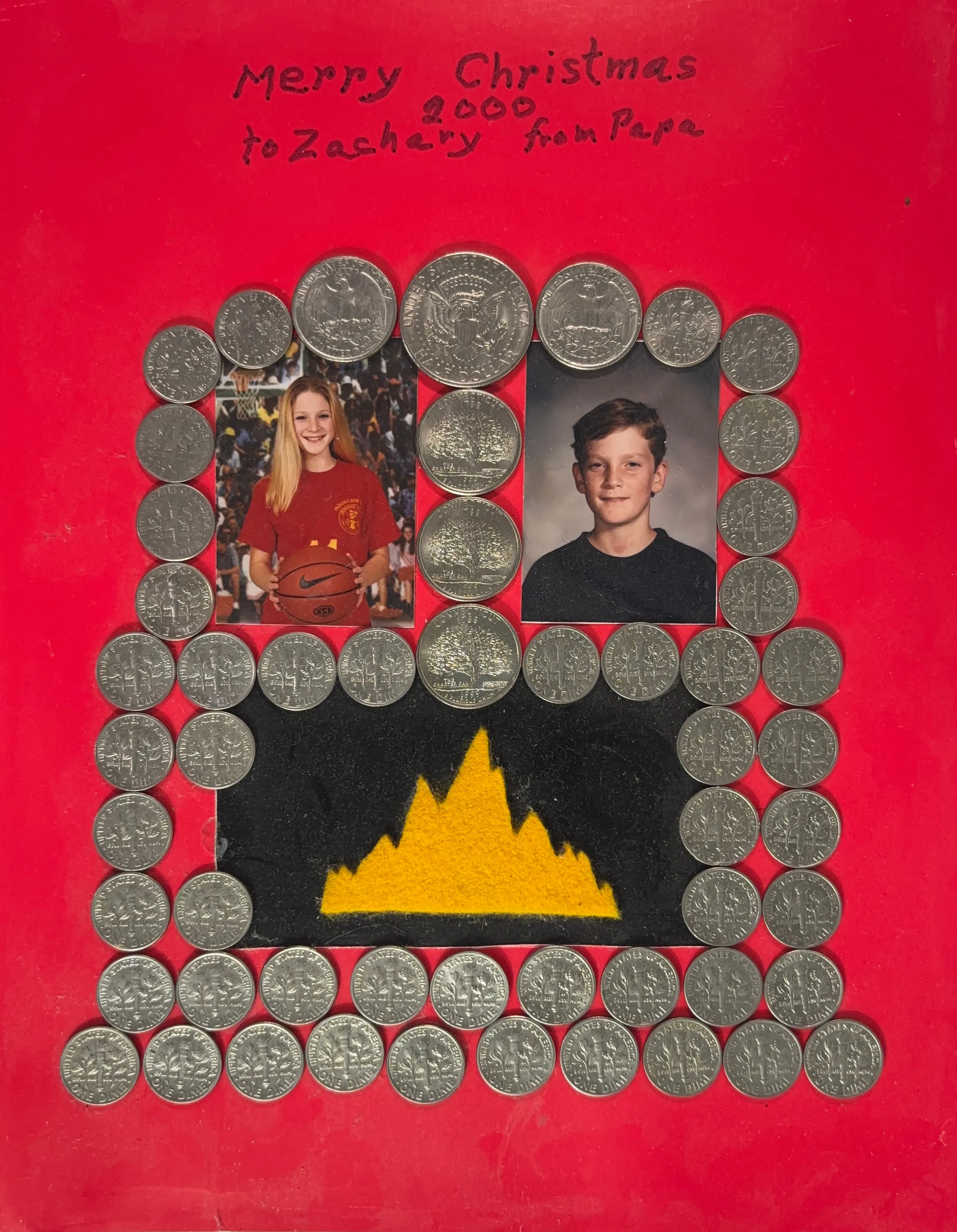 A fireplace made of US Coins