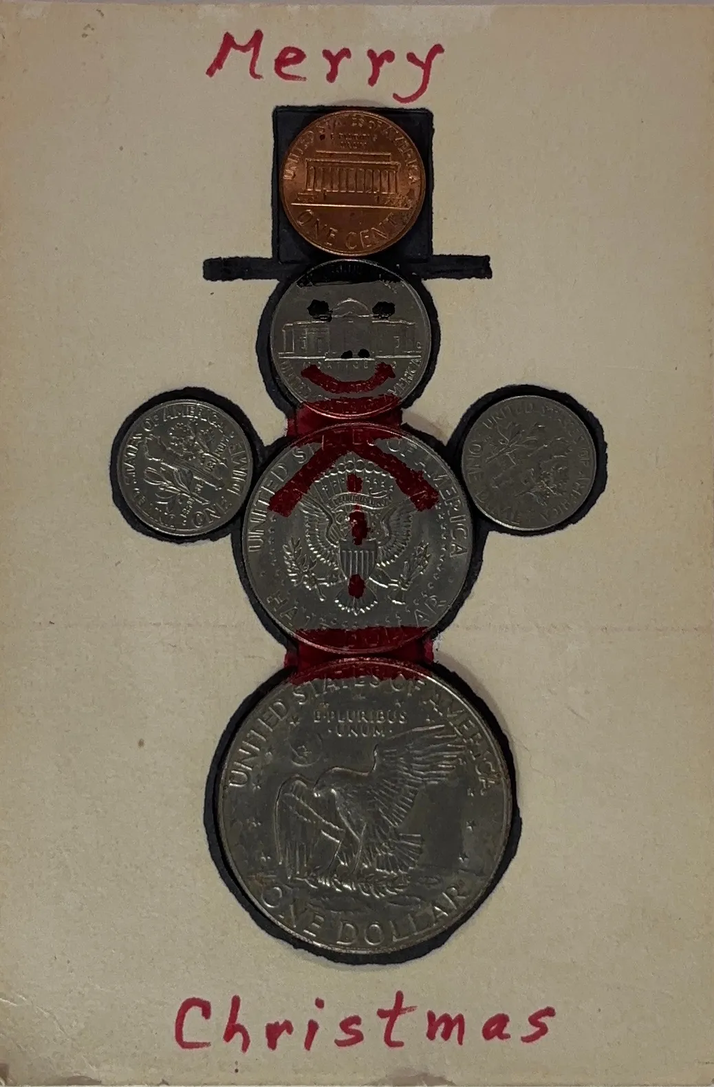 A snowman made of US Coins