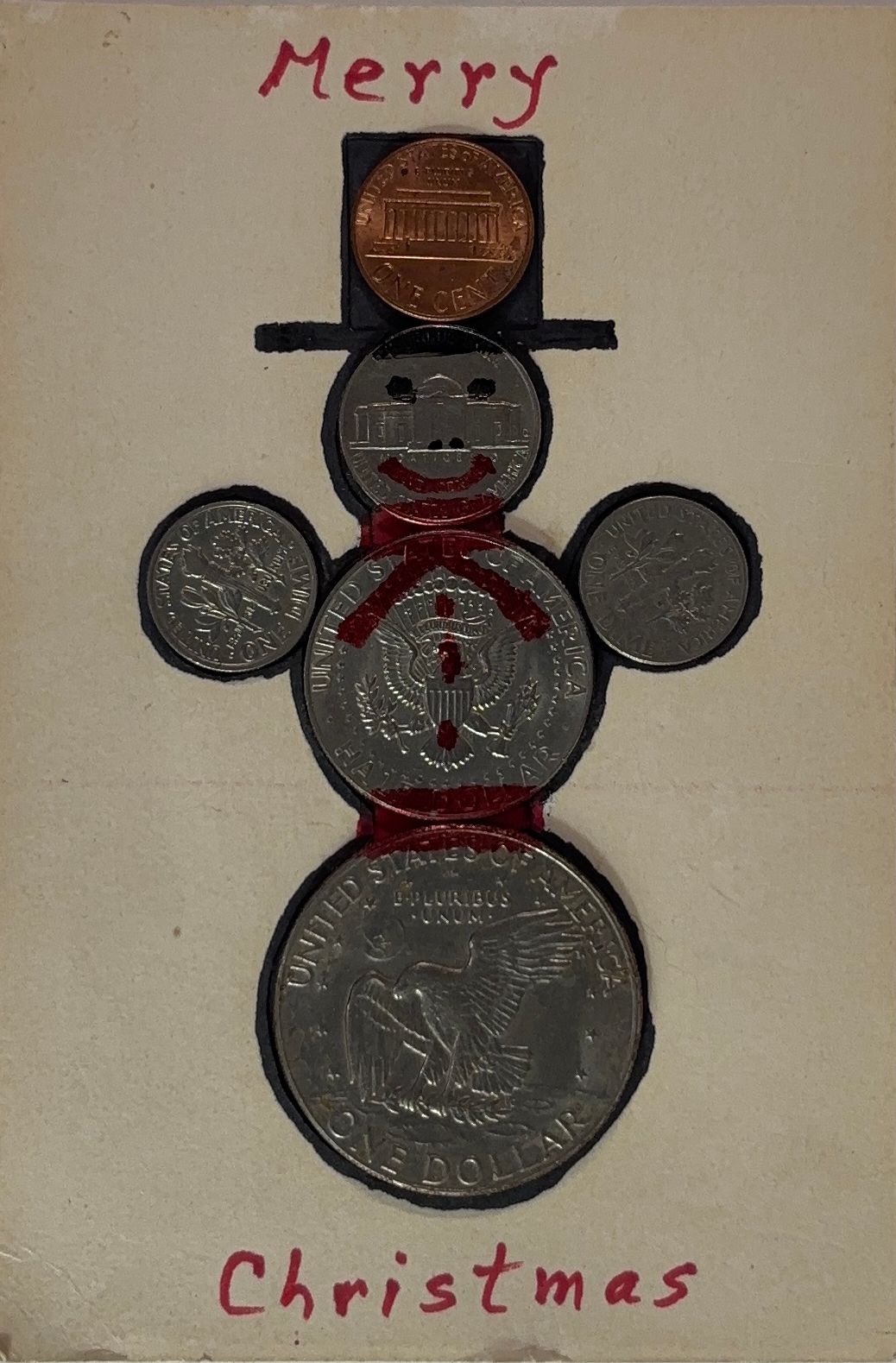 A snowman made of US Coins