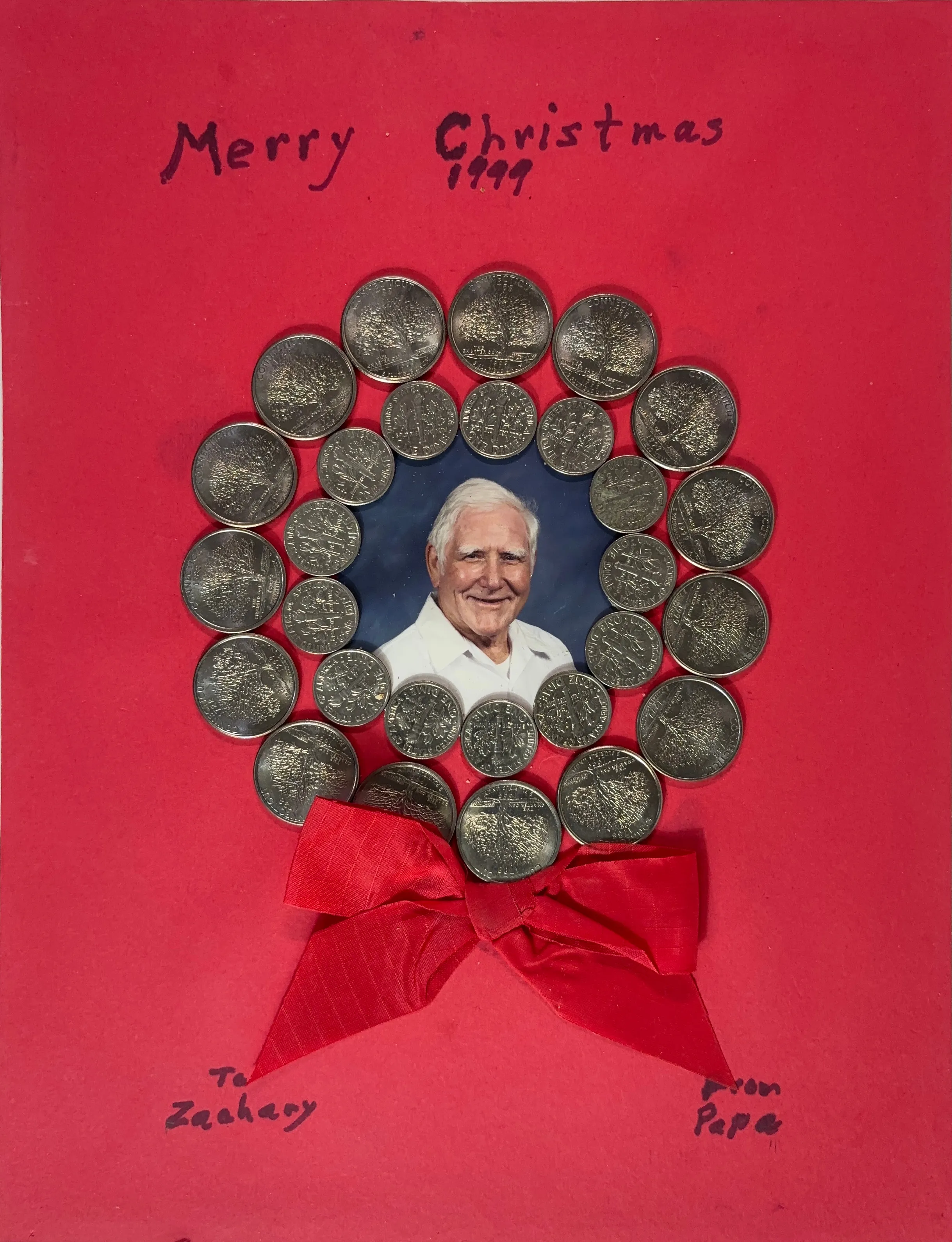 A Christmas wreath made of US Coins